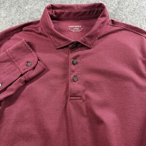 UNTUCKit Polo Shirt Mens Large Red Damaschino Diamond Birdseye Long Sleeve 40775